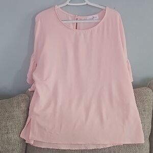 Perfectly Priscilla Light Pink Women's Blouse - Simple Round Neck Top